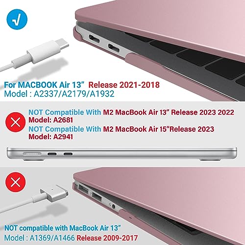 IBENZER Compatible with New MacBook Air 13 inch Case 2022 2021 2020 M1 A2337 A2179 A1932, Plastic Hard Shell Case with Keyboard Cover for Mac Retina Display with Touch ID, Rose Gold, MAT13-MPK+1B - color: Rose Gold