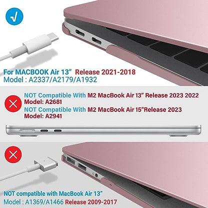 IBENZER Compatible with New MacBook Air 13 inch Case 2022 2021 2020 M1 A2337 A2179 A1932, Plastic Hard Shell Case with Keyboard Cover for Mac Retina Display with Touch ID, Rose Gold, MAT13-MPK+1B - color: Rose Gold