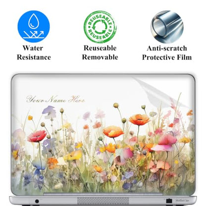 Custom Design Personalized Laptop Skin Sticker Cover Art Decal, Customize with Your Name or Text (13 Inch, Wild Flowers 2) - color: 3611, size: 13 Inch