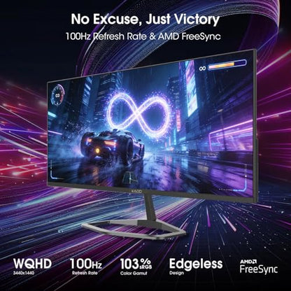 Kado 2-Pack 34" 100Hz Ultrawide 21:9 3440x1440 WQHD Computer Monitor | 103% sRGB DisplayPort HDMI, Dual Gaming Monitor Setup,Stacked Gaming AMD FreeSync Premium, VESA Mount Built-in Speakers