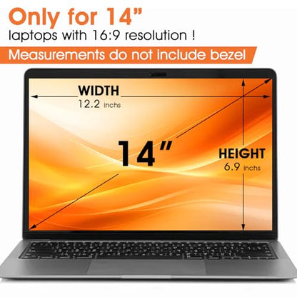Magnetic Laptop Privacy Screen 14 Inch (Diagonal) 16:9 Display- Removable Anti-Glare Blue Light Filter, Computer Privacy Screen Shield Compatible with 14'' Hp Acer Asus Lenovo Dell Monitor