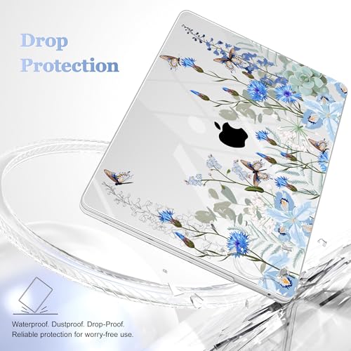 May Chen Compatible with MacBook Pro 13 inch Case with Touch Bar 2022 2021 2020 Release A2338 M1/M2 A2251 A2289, Plastic Hard Shell Case with Keyboard Cover + Dust Plug, Blue Flowers Leaves - color: Blue Flowers leaves