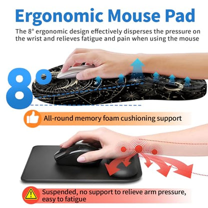YIWEI Ergonomic Mouse Pad with Wrist Rest for Carpal Tunnel Pain Relief | Memory Foam Wrist Support,Non-Slip Rubber Base, Keyboard Computer Mousepad,Lycra Cloth Surface,Gaming Home Office - color: Constellation