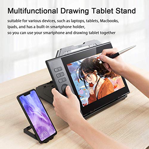 Drawing Tablet Stand, Laptop Stand for Tablet Display, 9 Levels Adjustable Angles with a Built-in Phone Holder, for 12-17 inch Drawing Tablet, Smartphones - color: Grey