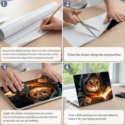 Universal Laptop Skin Sticker Decal,15.6 Inch Laptop Vinyl Cover for 13" 14" 15.6" Laptop,Scratch-Resistant Waterproof Protector Wrap,Reusable with Wrist Pads,Wizard Cat Spell Book - color: Wizard Cat Spell Book