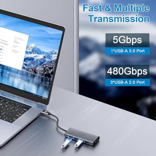 USB C HUB 10 in 1 Docking Station Compatible with MacBook Pro/Air | USB C Adapter with 4K HDMI, Type C PD, USB C Data, USB3.0, RJ45 Ethernet, SD/TF Card Reader, Compatible with Type C Devices - size: 10 in 1