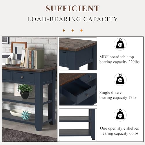 48’’ Modern Farmhouse Wood Entryway Console Table with Storage (Blue) | 3-Tier Sofa Table Behind Couch, 3 Drawers, 2 Open Shelves, Easy Assembly, for Living Room, Foyer, Hallway - color: Blue -1