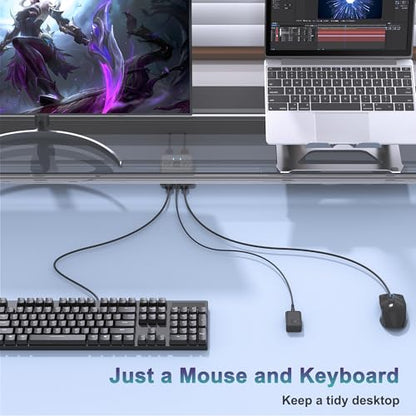 USB Switch 2 in 2 Out, USB Switcher 2 Computers Sharing Keyboard and Mouse Printer Scanner Webcam, Printer Splitter for 2 Computers, 2 Port USB Selector with 2 USB Cables and External Controller