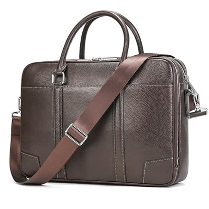 Leather Laptop Bag for Men Briefcase Fits 15.6 Inch Notebook Portable Shoulder Messenger Crossbody Bag for Travel Office - color: 824-coffee