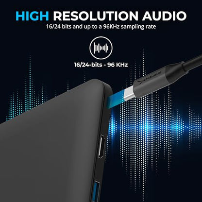 SABRENT USB to 3.5mm Jack Audio Adapter, USB to Headphone Jack Adapter Sound Card, Upgrade to 24-Bit 96Khz for a deep Sound Quality (AU-UCMA) - style: USB-C