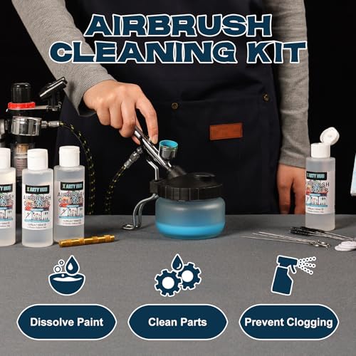X ARTY HUB Airbrush Cleaning Kit, 16.2 fl oz Cleaner, Cleaning Pot & Tools | Easily Handles Water-Based and Acrylic Paints, Glass Airbrush Cleaning Pot, Air Brush Cleaning Tools, Airbrush Cleaner Kit - size: Airbrush Cleaning Kit with 16.2 fl oz Cleaner