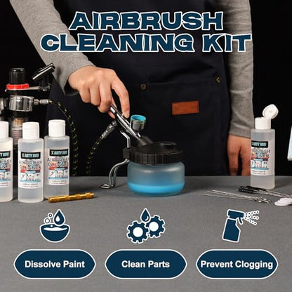 X ARTY HUB Airbrush Cleaning Kit, 16.2 fl oz Cleaner, Cleaning Pot & Tools | Easily Handles Water-Based and Acrylic Paints, Glass Airbrush Cleaning Pot, Air Brush Cleaning Tools, Airbrush Cleaner Kit - size: Airbrush Cleaning Kit with 16.2 fl oz Cleaner