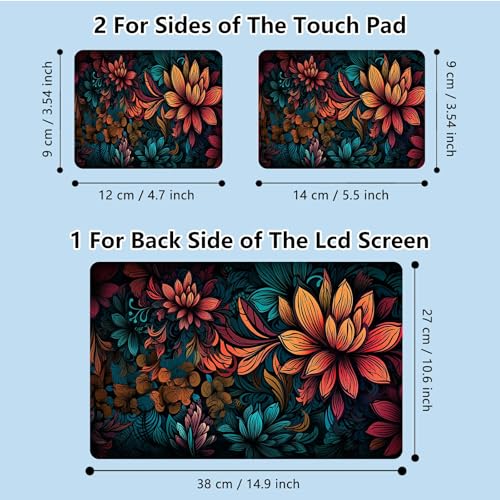 Universal Laptop Skin Sticker with 2 Wrist Pad Skins, Waterproof Scratch Resistant Vinyl Laptop Cover Decal, Cut to Fit for 11–15.6 Inch MacBook HP Dell Lenovo, Colorful Flowers - color: Colorful Flowers