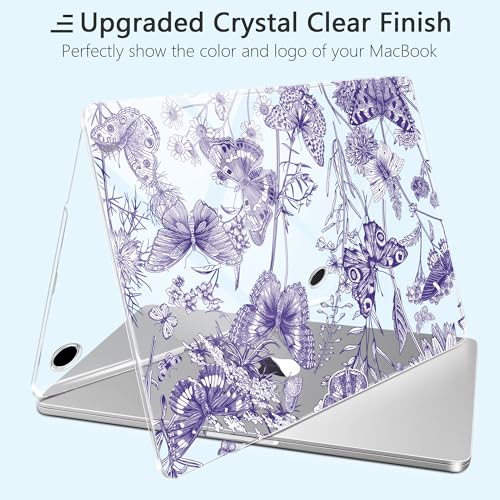 for MacBook Pro 14 inch Case 2025 M5 2024 M4 2023 Release– Fashionable Lightweight Floral Design Transparent HD Clear Laptop Shell, with TPU Keyboard Cover & OTG Adapters, Butterfly Blue - color: Butterfly Blue