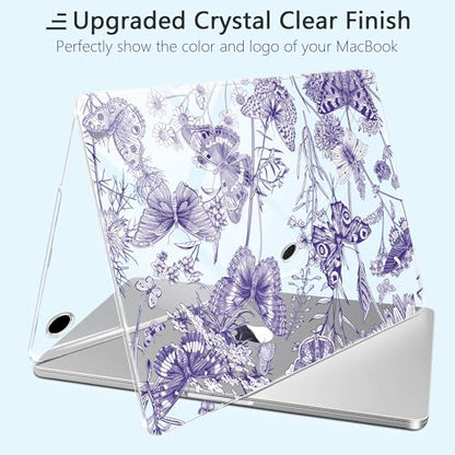 for MacBook Pro 14 inch Case 2025 M5 2024 M4 2023 Release– Fashionable Lightweight Floral Design Transparent HD Clear Laptop Shell, with TPU Keyboard Cover & OTG Adapters, Butterfly Blue - color: Butterfly Blue
