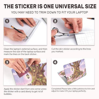 3Pcs Library Laptop Skin Sticker Illustrations Universal Removable Vinyl Stickers Fits for 12.1 13 14 15.6 16 Inch Waterproof Notebook Decal Cover Gift - color: Purple and wood color