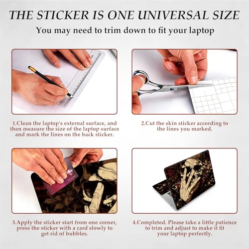 DEGDFSGR 12.1-15.6 Inch Universal Reusable Laptop Skin Sticker Decal, Waterproof Removable Protector for Notebook Cover, Scratch-Resistant Vinyl Cuttable Full Wrap Sticker, Gothic Skull Hand - color: Gothic Skull Hand