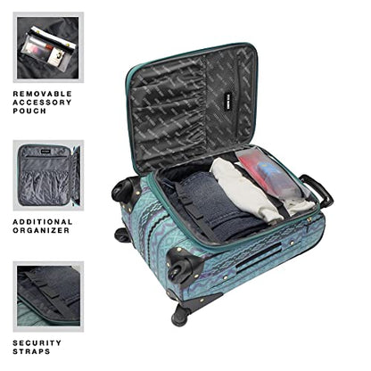 Steve Madden Designer-Gepckkollektion Leichter Softside-Koffer fr Damen und Herren strapazierfhige 50,8 cm groe Tragetasche mit 4 rollenden Spinner-Rdern, Legends Turquoise, 20in, Carry on Bag With - color: Legends Turquoise, size: 20 inches