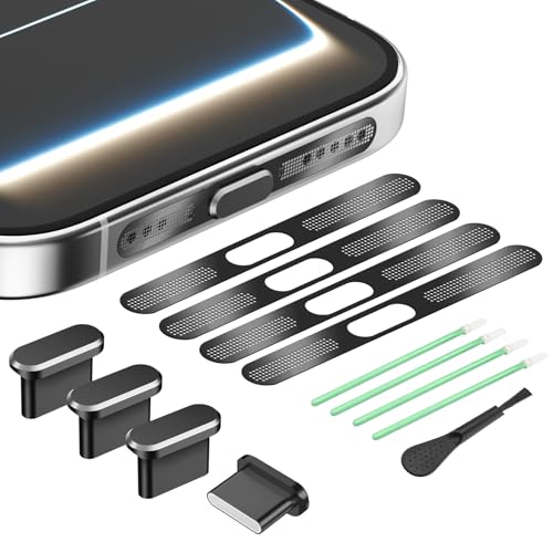 for iPhone 17 Pro Max Speaker Cover with USB C Dust Plug, Black, 4Pack | USB C Port Cover with Speaker Dust Cover for iPhone 17 Pro Max, Type C Charging Port Cover/Aluminum Type C Plug Cover - color: Black