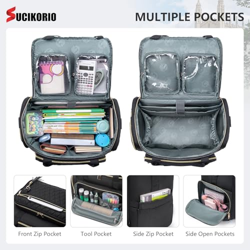 Rolling Laptop Bag 17.3 Inch 3 IN 1 Rolling Briefcase for Women Waterproof Teacher Tote Bag With Wheels - color: White Set