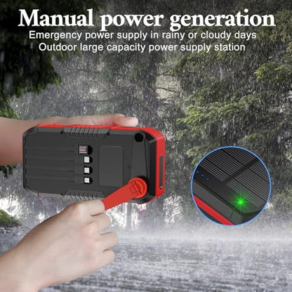 Solar Power Bank 66800mAh Built in Hand Crank and 4 Cables 22.5W Fast Charge,Camping Essentials/SOS/Strobe/Strong Flashlights,Compass Solar Portable Charger Power Bank (Red) - color: red
