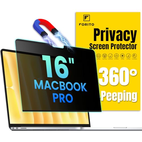 F FORITO Magnetic Privacy Screen Protector Compatible with MacBook Pro 16 inch (2021-2024, M1, M2, M3, M4 Pro/Max), Removable 360° Anti Peeping Anti Blue Light Anti Glare Laptop Privacy Shield - size: for Mac Pro 16.2" (2021-2024, M1,M2,M3,M4)