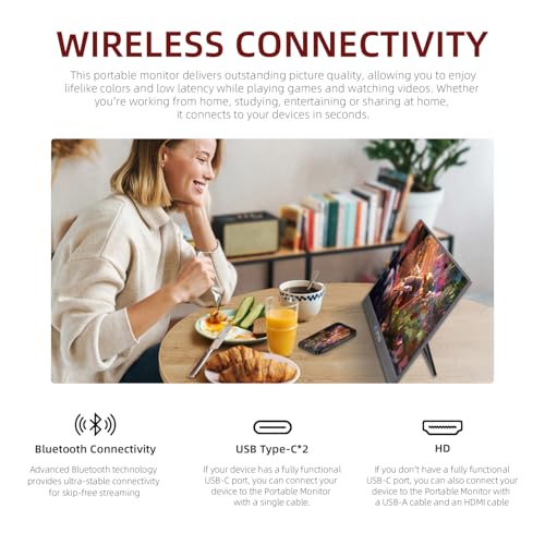 Wireless Portable Monitor 15.6 inch 1080P FHD | for laptop|USB-C|Switch|Bluetooth Monitor|travel|office|low blue light|ultra slim