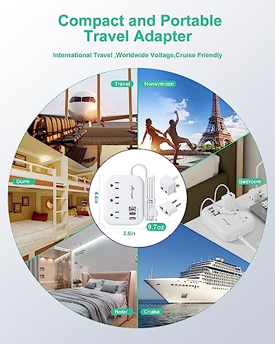 Alitayee PD30W USB C Travel Power Strip,European Travel Plug Adapter C/G/A | PD30W Fast Charger,3 USB,3 Outlets,4ft Extension Cord,International Plug Adapter,UK,Italy Spain France Germany Travel Cruise - style: PD30W-4FT-EU/UK/US Plug