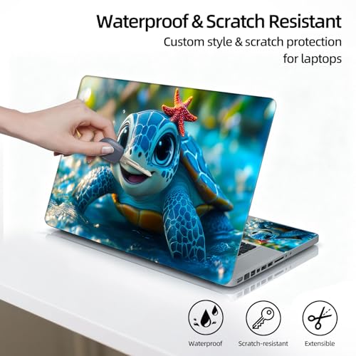 Universal Laptop Skin Sticker Decal, 12"-15.6" Aesthetic Vinyl Wrap, Cute Sea Turtle Starfish Water Waterproof Notebook Cover Art Protector for MacBook HP Dell Lenovo, Fits 13" 14" 15" 15.6" - color: Cute Sea Turtle Starfish Water