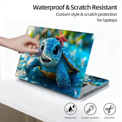 Universal Laptop Skin Sticker Decal, 12"-15.6" Aesthetic Vinyl Wrap, Cute Sea Turtle Starfish Water Waterproof Notebook Cover Art Protector for MacBook HP Dell Lenovo, Fits 13" 14" 15" 15.6" - color: Cute Sea Turtle Starfish Water