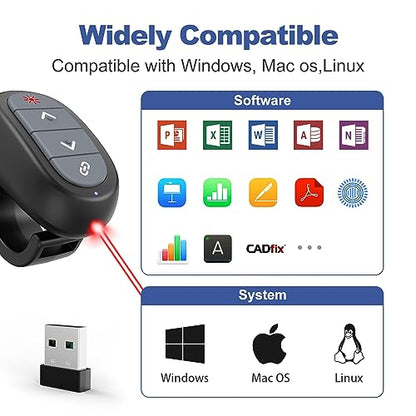 (2 Units) Presentation Clicker PowerPoint Wireless Presenter Remote: Laser Pointer Finger Ring Computer Project Power Point PPT Clicker for Laptop Office, Slideshow Google Slide Advancer Rechargeable - style: 2 Units Finger Ring