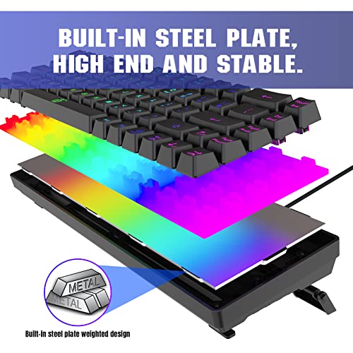 Snpurdiri 60% Gaming Keyboard, Rainbow Backlit Mini Membrane Keyboard for Windows PC Gamers(68 Keys, Black Rainbow) - color: Black(Rainbow)