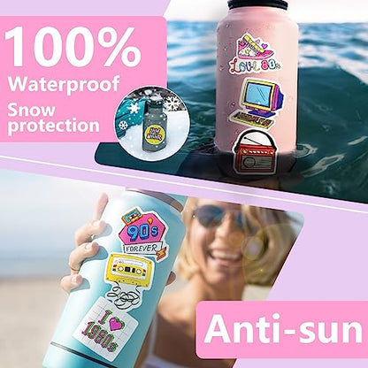 DETICKERS 80s 90s Stickers for Water Bottles 90s Party Decorations 70 PCS Waterproof Vinyl Gifts for Adult Stickers - style: Retro 80s 90s