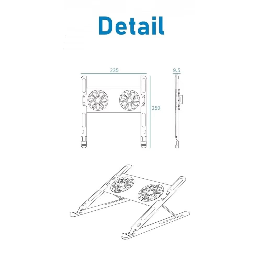 Adjustable Laptop Cooling Pad with Dual RGB LED Fans, Silver Aluminum Stand, USB Powered, Height Adjustable Ergonomic Design