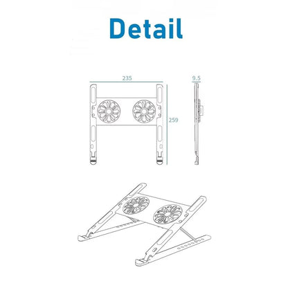Adjustable Laptop Cooling Pad with Dual RGB LED Fans, Silver Aluminum Stand, USB Powered, Height Adjustable Ergonomic Design