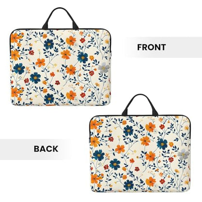 Orange, Blue and Yellow Flowers 14 Inch Laptop Sleeve Case，Handheld Waterproof/Shockproof Computer Carrying Bag Suitable for Daily Travel/Tourism/Business Trips, etc - color: Orange, Blue And Yellow Flowers