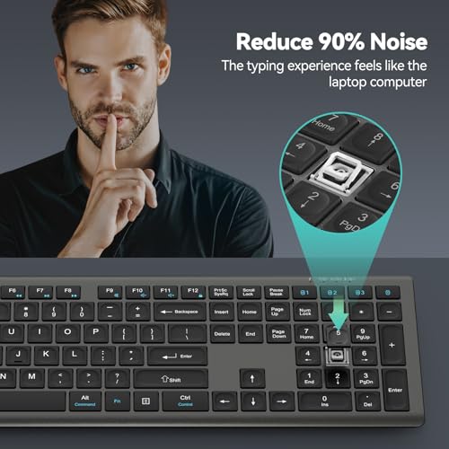 TECKNET Bluetooth Keyboard Rechargeable 4-Device (2.4G+BT) | Multi-device Free Switching, Ultra-Slim, Numeric Keypad, Quiet Full Size Wireless Keyboard for PC/Laptop/Smart TV/Phone - color: Black&Grey