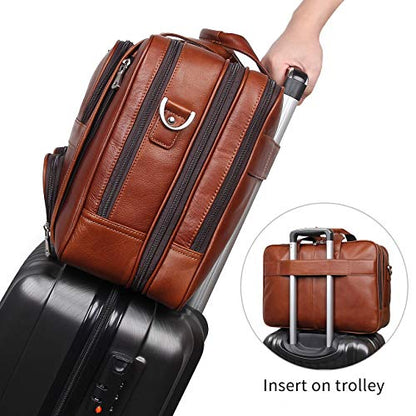 Augus Business Travel Briefcase Genuine Leather Duffel Bags for Men Laptop Bag fits 15.6 inches Laptop - color: Light Brown