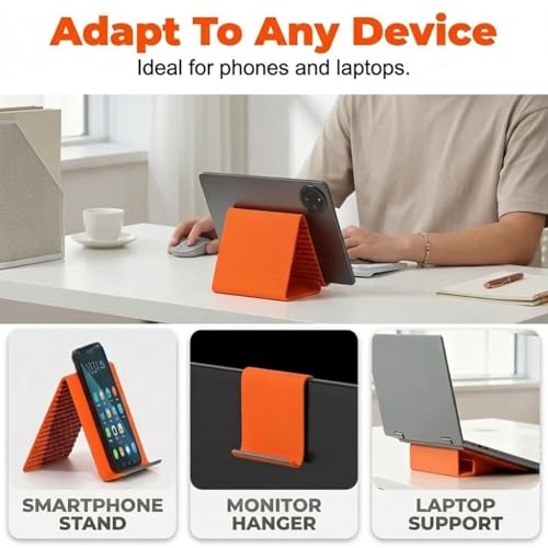 FAGOBYX Portable Flexible Silicone Aluminum Phone Holder,Bendable Foldable Design,Silicone Phone Stand with Aluminum,Flexible Foldable Phone Holder for Tablet Laptop Desk Travel Non-Slip(1-Pack)