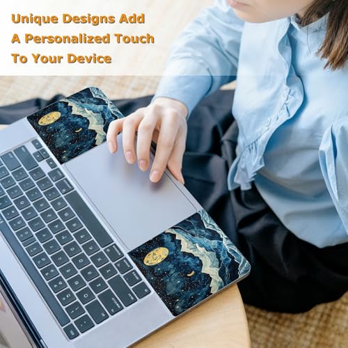 Universal Laptop Skin Sticker with 2 Wrist Pad Decals, 3-Piece Removable Vinyl Laptop Cover, Blue Wave Night Sky Waterproof Anti-Scratch, Easy-Trim Fit for 13.3" 14" 15.6" Laptops - color: Blue Wave Night Sky