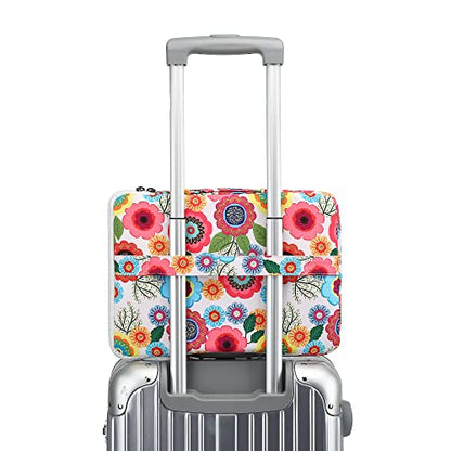 360° Protective Laptop Sleeve Case Bag with 3 Pockets,Handle,Luggage Strap for MacBook Pro 14 inch and 14 inch-14.4 inch Screen Laptop (Flowers) - color: Flowers(3 Pockets), size: 14 inch-14.4 inch