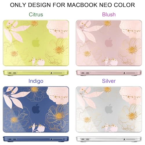 MEEgoodo 4-in-1 Printed Case for MacBook Neo 13 inch 2026 Release Model A3404, Laptop Hard Shell Cases with Keyboard Skin & Screen Protector & Webcam Covers, Tropical Pink Flowers - color: Tropical Pink Flowers