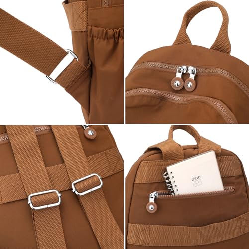 Tanweibago Mini Nylon Women Backpacks,11L Small Ladies backpacks Casual Lightweight Women Shopping Travel Daypack (Light Brown) - color: Light Brown
