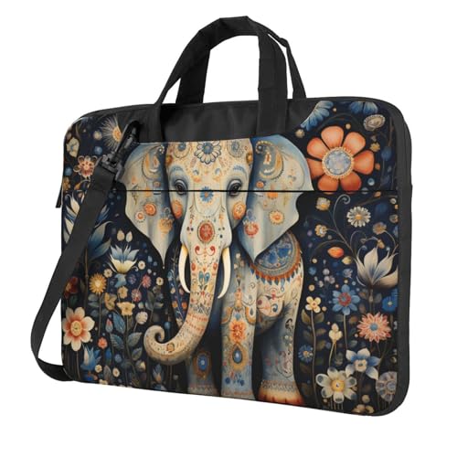 Laptop Bag for Women Men Portable Computer Carrying Case with Handle Strap Waterproof Shoulder Messenger Bag - color: Bohemian Elephant Flowers, size: 15.6 Inch