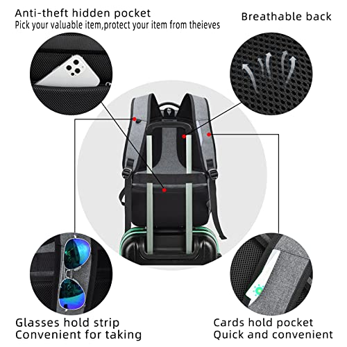 17 Inch Travel Laptop Backpack Water Resistant College Backpack for Men Laptop Bag with USB Charging Port,Light Grey - color: Light Grey