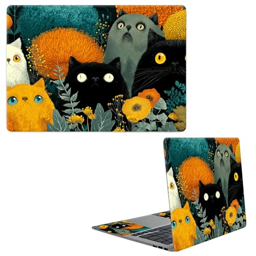 Laptop Skin Sticker Decal, Universal Protective Cover Fit 12 13 14 15.6 Inch Notebook, Reusable Water-Resistant Vinyl Decal w/ 2 Wrist Pads for Business Travel Office, Black Yellow Cat - color: Black Yellow Cat