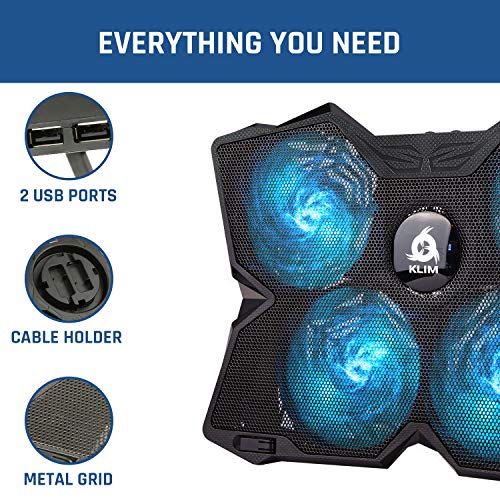 KLIM Wind Laptop Cooling Pad - More Than 500 000 Units Sold - New Version - The Most Powerful Rapid Action Cooling Fan - Laptop Stand with 4 Cooling Fans at 1200 RPM - USB Fan - PS5 PS4 - Cyan - color: Turquoise