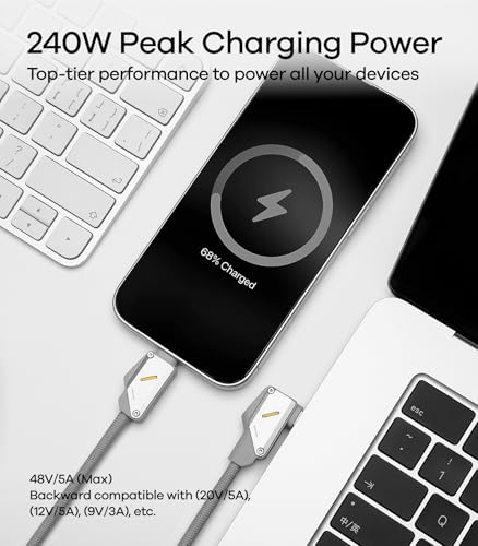 Aulumu M07 240W USB-C to USB-C Cable | USB 3.1 Gen2 10Gbps | 4K@60Hz Video Output Fast Charging | Compatible with iPhone 17/16/15 Pro Max, NVMe SSD, Galaxy S25/S24/S23 Ultra, MacBook Pro - Gray 3.9FT - size: 3.9ft, style: Grey - Aluminum