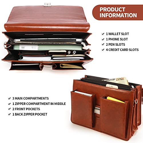Jack&Chris Mens New PU Leather Attache Briefcase Traditional Messenger Lawyer Bag, MBYX015 - color: Red-brown