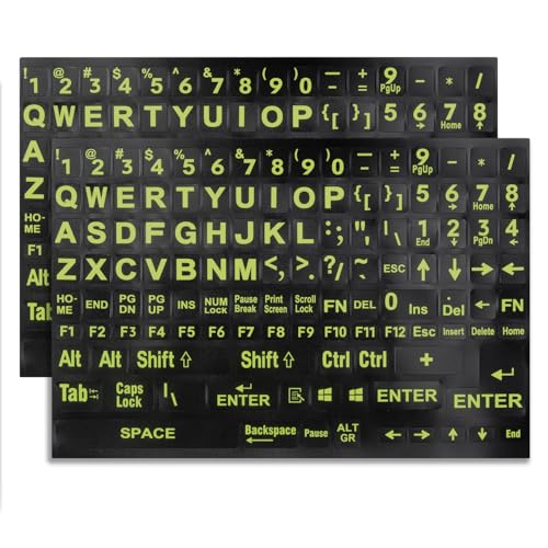 English Keyboard Stickers, Black Background with Yellow Lettering | Big Letter Full Set, Universal PC Computer Laptop Desktop, 2 Pack